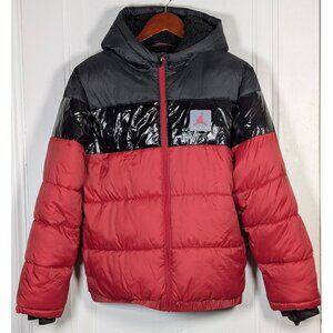 Air Jordan Bold Stripe Puffer Jacket Hooded Boys Size XL 13-15 Red Black Youth